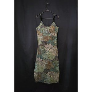 MILANO  Green Casual Dress Shoulder Spaghetti Black Beads Strap Dress Size 16